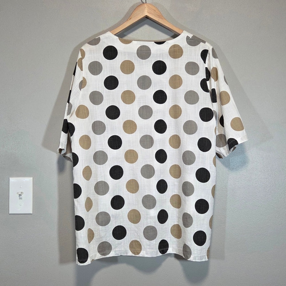 100% Cotton Relaxed Fit Top Large Neutral Polka Dot Minimal Oversize Pullover - Picture 3 of 9